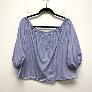 Maeve Anthropologie Womens Blue White Pinstriped Off The Shoulder Poplin Top L